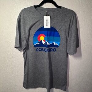 Next Level Womens Colorado Mountain Sun‎ Graphic T Shirt Tee Gray Large